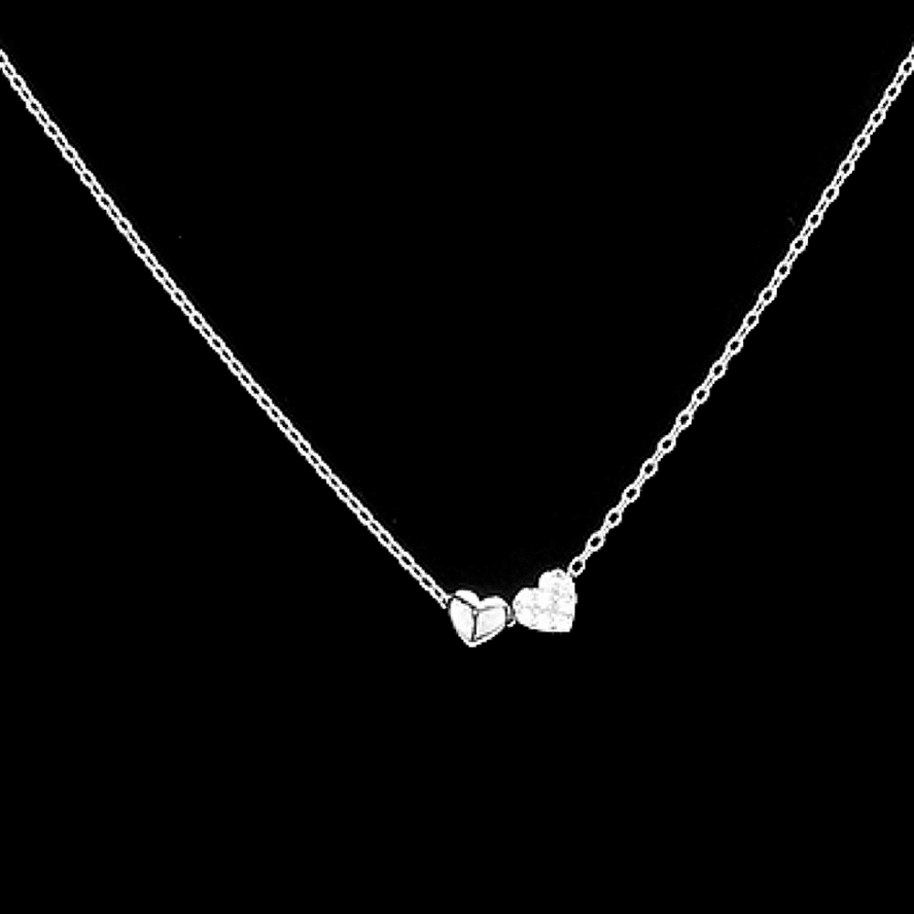 Silver Rhinestone Double Heart Dainty Pendant Necklace - Picture 3 of 3